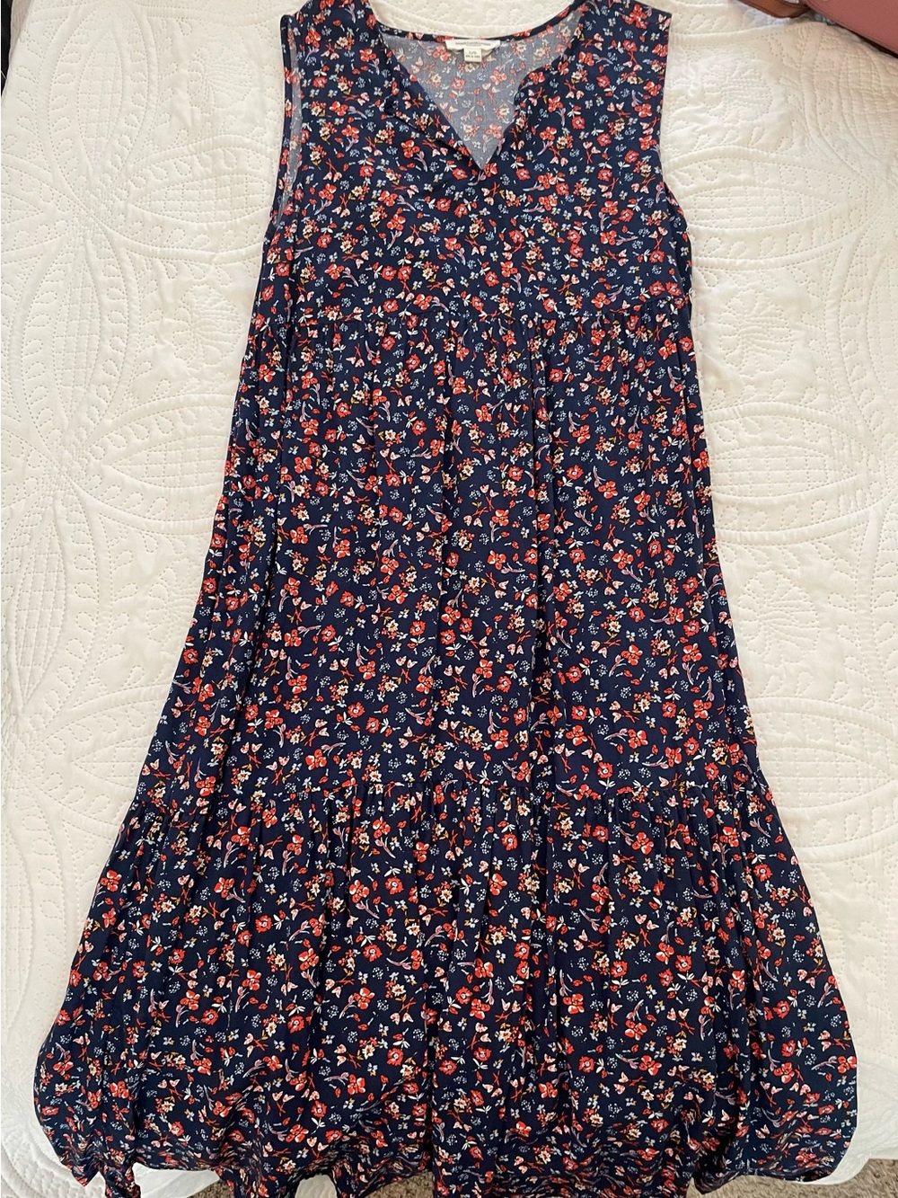 beachlunchlounge Navy Floral A-Line Skirt with Red & Cream Flowers